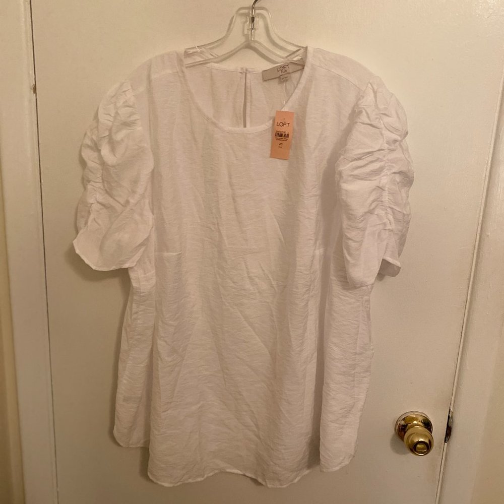 Loft White Ruffle Sleeve Top